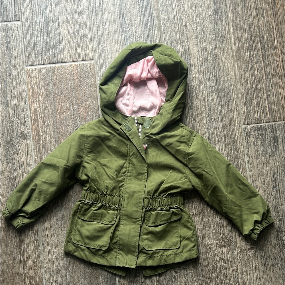 Green Hooded Jacket with Pink Lining